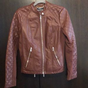 Brown vegan leather moto jacket
